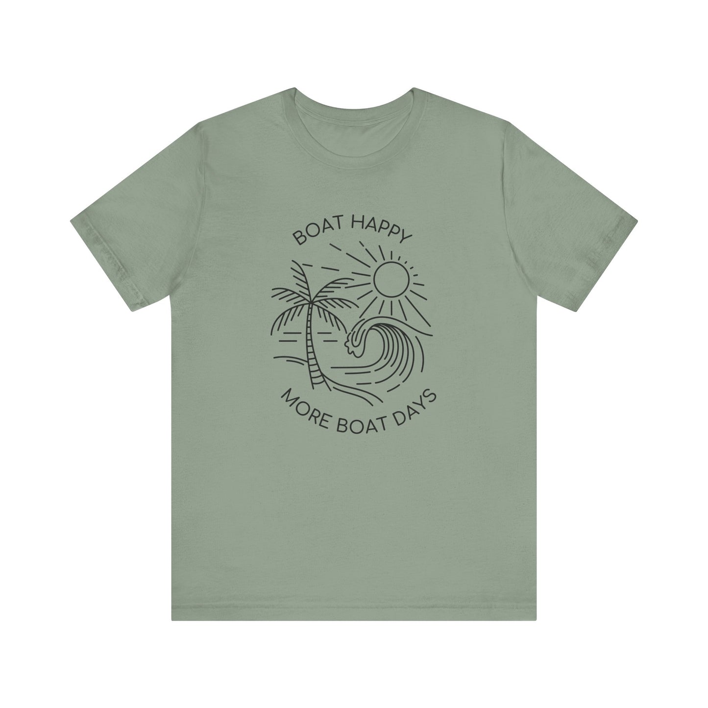 Boat Happy T-Shirt, Blue Palm Tree Diamond Design, Bella + Canvas 3001, Coastal Boating Graphic Tee, Nautical Lifestyle Shirt, Boat T-shirt
