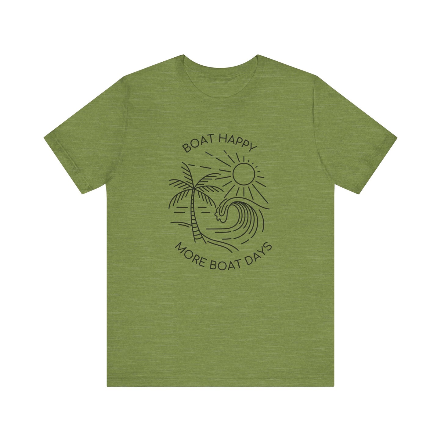 Boat Happy T-Shirt, Blue Palm Tree Diamond Design, Bella + Canvas 3001, Coastal Boating Graphic Tee, Nautical Lifestyle Shirt, Boat T-shirt