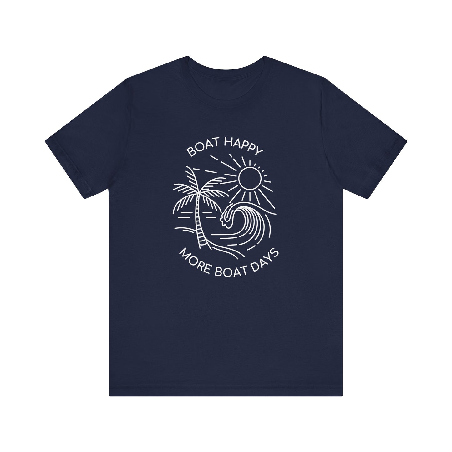 Boat Happy T-Shirt, Blue Palm Tree Diamond Design, Bella + Canvas 3001, Coastal Boating Graphic Tee, Nautical Lifestyle Shirt, Boat T-shirt