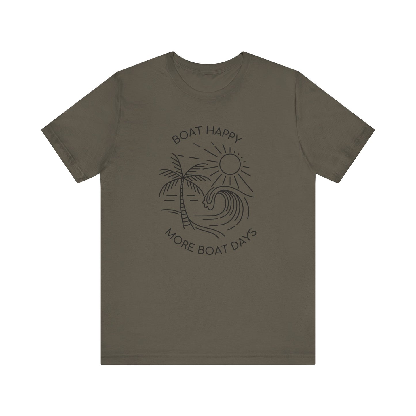 Boat Happy T-Shirt, Blue Palm Tree Diamond Design, Bella + Canvas 3001, Coastal Boating Graphic Tee, Nautical Lifestyle Shirt, Boat T-shirt
