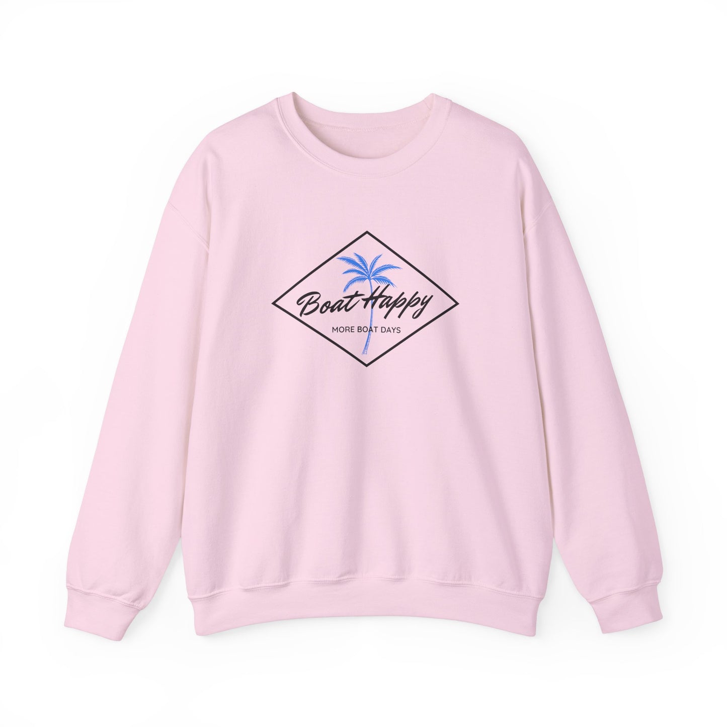 Boat Happy Crewneck Sweatshirt, Palm Tree Diamond Design, Gildan Unisex Sweatshirt, Nautical Boating Apparel, Coastal Lifestyle Sweatshirt