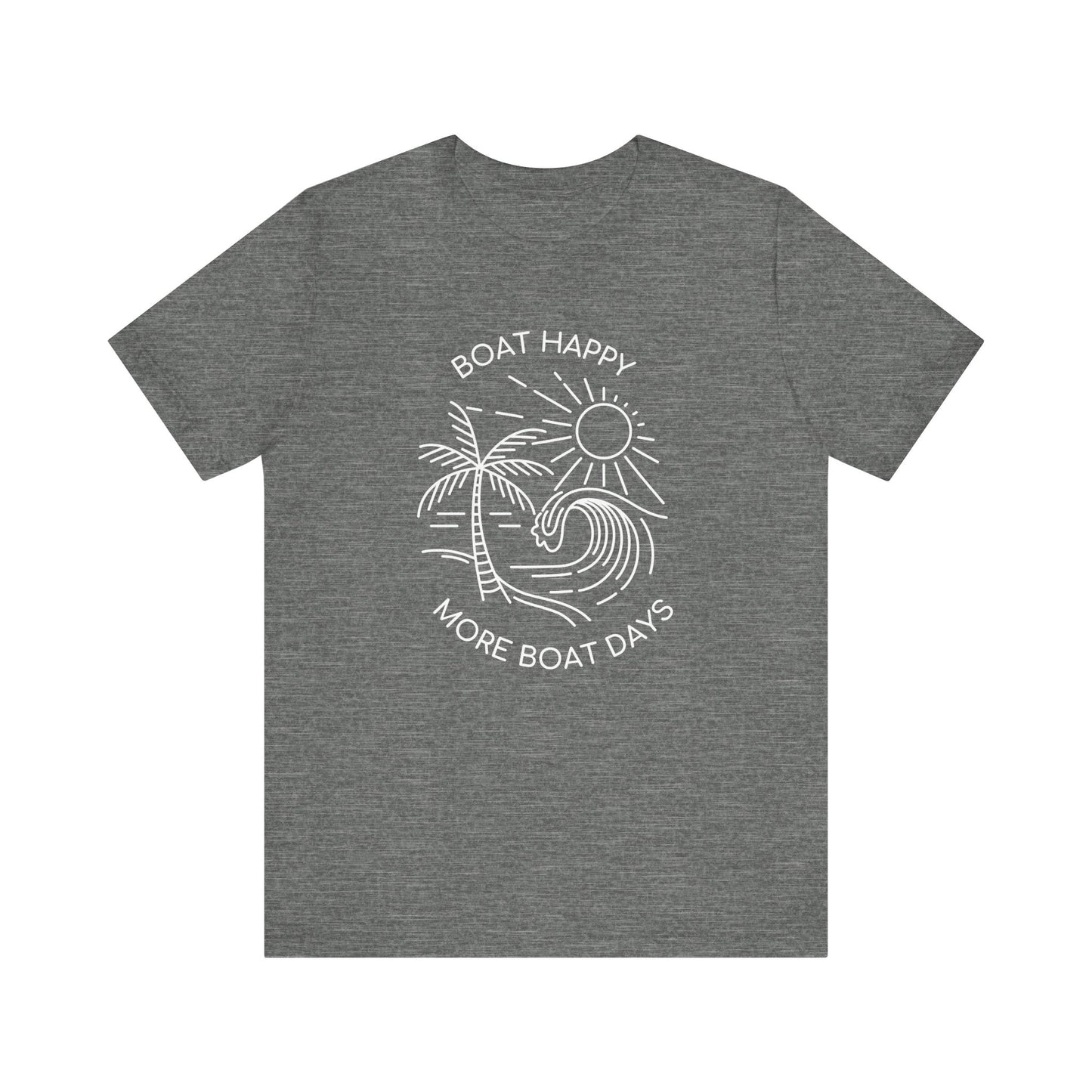 Boat Happy T-Shirt, Blue Palm Tree Diamond Design, Bella + Canvas 3001, Coastal Boating Graphic Tee, Nautical Lifestyle Shirt, Boat T-shirt