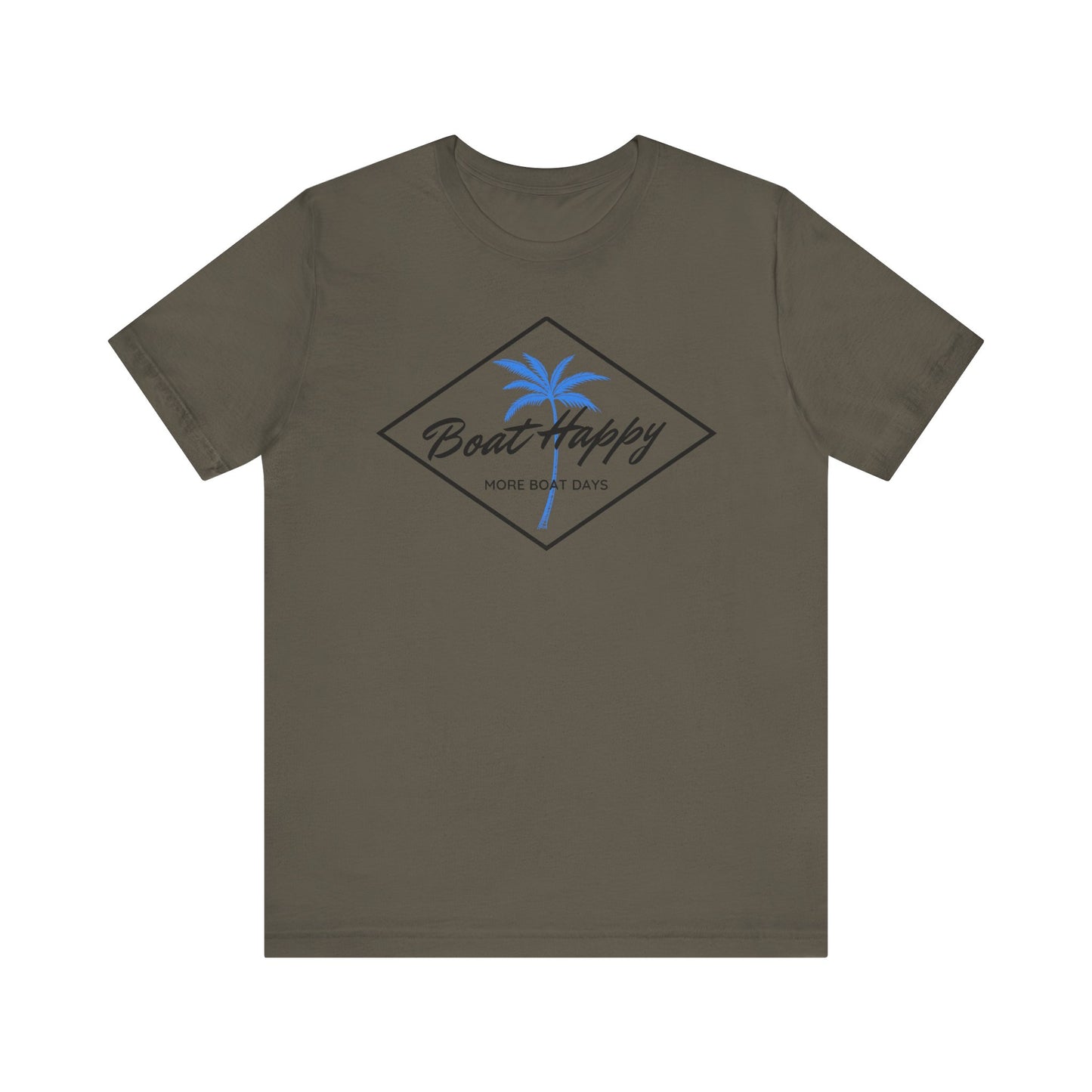 Boat Happy T-Shirt, Blue Palm Tree Diamond Design, Everyday T-Shirt, Coastal Boating Graphic Tee, Nautical Lifestyle Shirt, Boat T-shirt