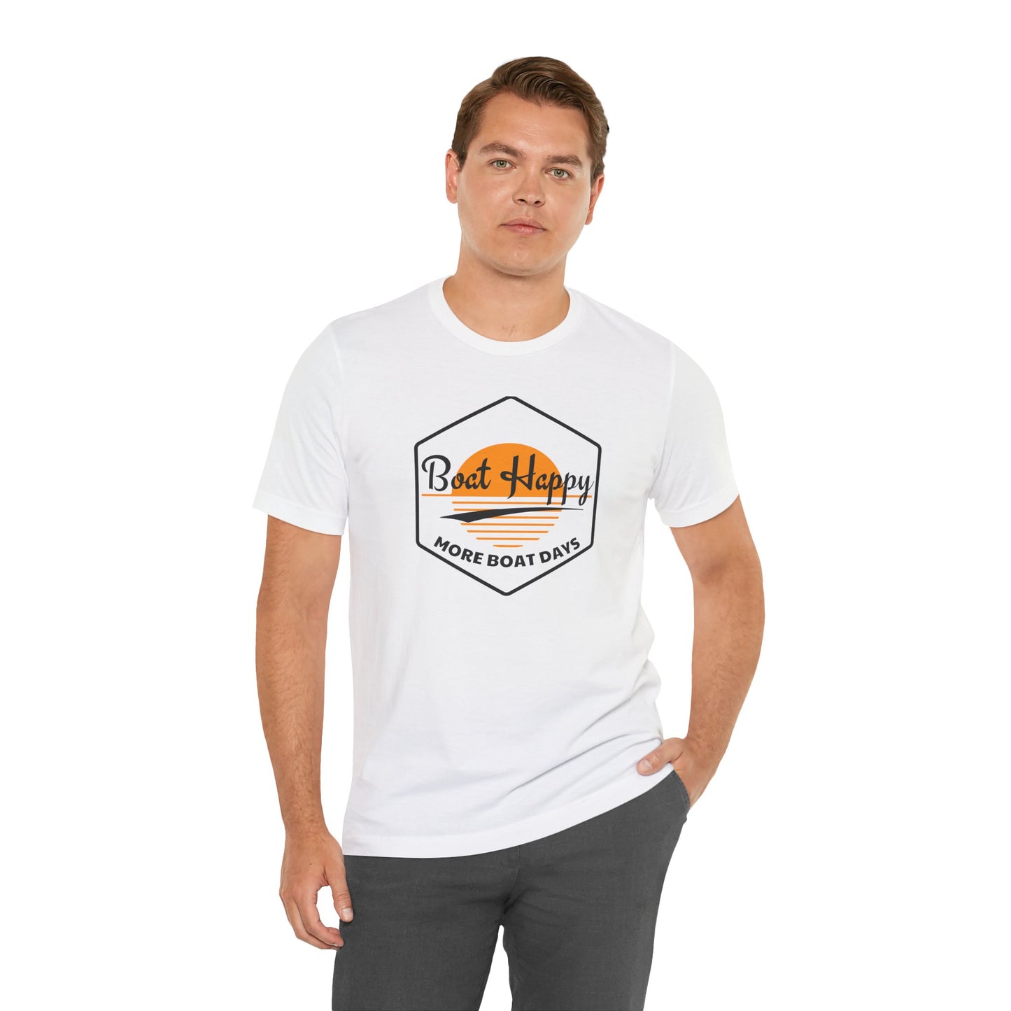Boat Happy T-Shirt, Sunset Hexagon Design, Perfect T-Shirt for Boat or Beach Lover, Boating Lifestyle Shirt, Coastal Sunset Graphic Tee, Boating T-Shirt