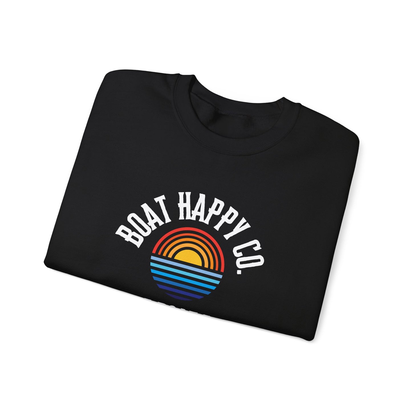 Boat Happy Co 'More Boat Days' Crewneck Sweatshirt, Sunset Rainbow Design, Nautical-Inspired Cozy Pullover, Unisex Fit