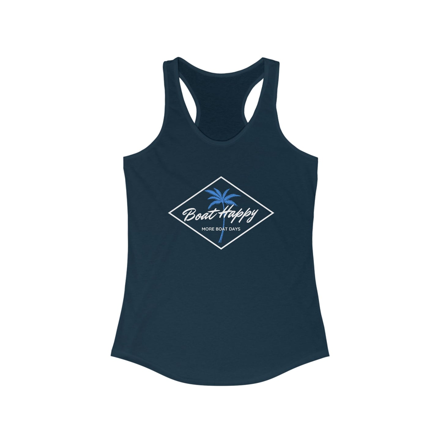 Boat Happy Racerback Tank, Palm Tree Diamond Design, Next Level 1533 Unisex Tank, Nautical Boating Apparel, Coastal Lifestyle Tank Top