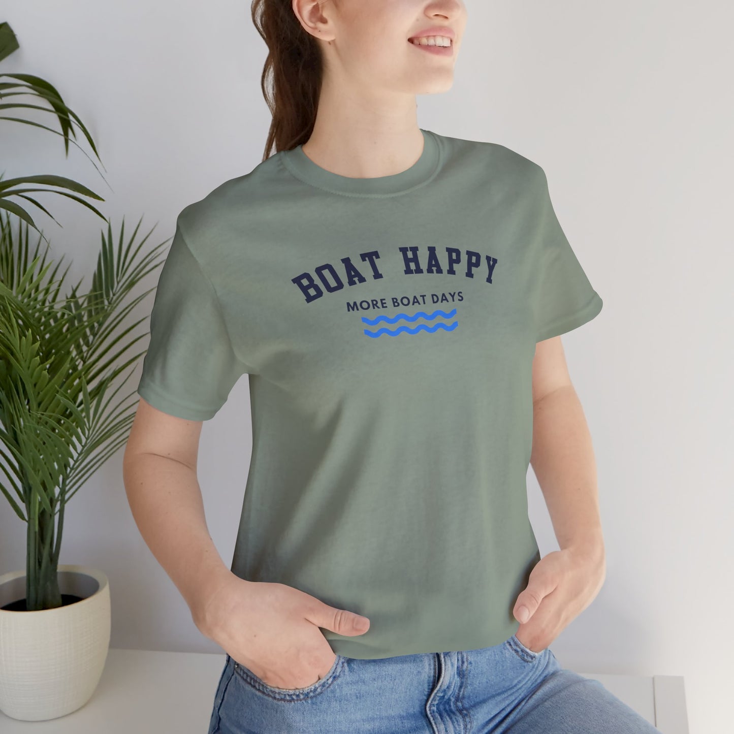 Classic Boat Happy T-Shirt, Bella + Canvas Unisex Jersey Tee, Nautical Boating Shirt, Coastal Lifestyle Apparel, Ocean Lover Gift
