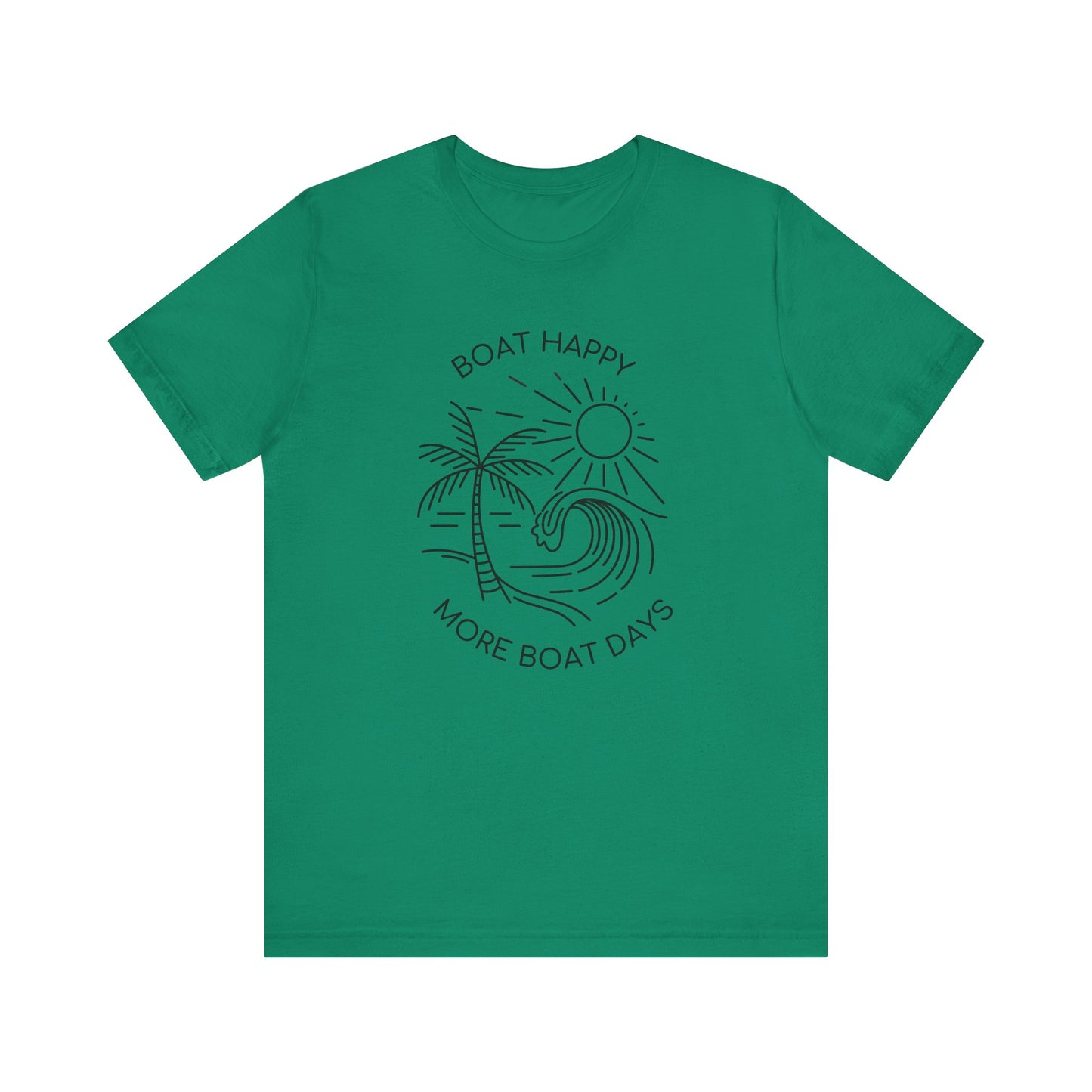Boat Happy T-Shirt, Blue Palm Tree Diamond Design, Bella + Canvas 3001, Coastal Boating Graphic Tee, Nautical Lifestyle Shirt, Boat T-shirt