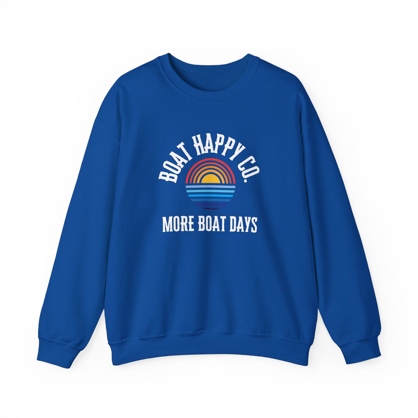 Boat Happy Co 'More Boat Days' Crewneck Sweatshirt, Sunset Rainbow Design, Nautical-Inspired Cozy Pullover, Unisex Fit