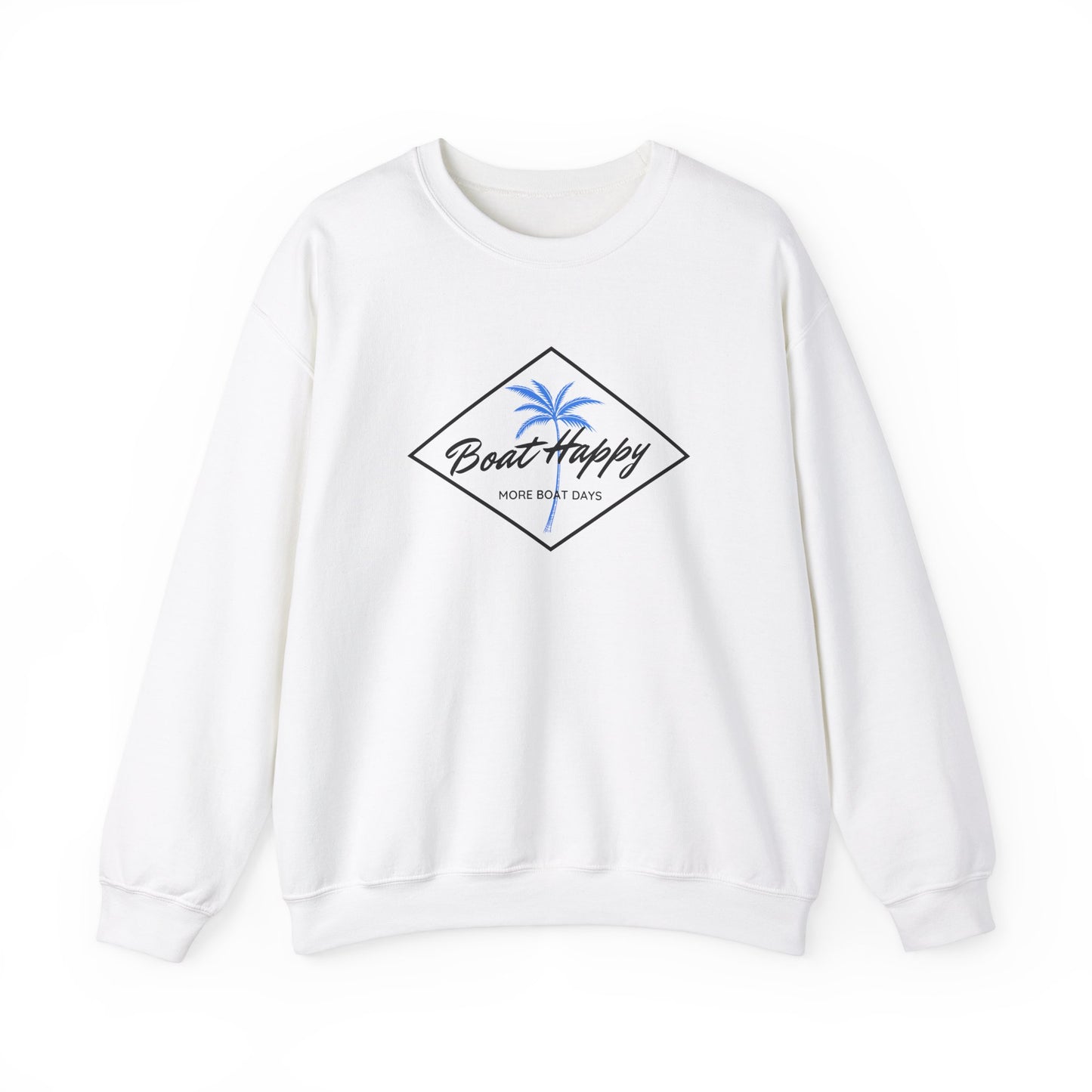 Boat Happy Crewneck Sweatshirt, Palm Tree Diamond Design, Gildan Unisex Sweatshirt, Nautical Boating Apparel, Coastal Lifestyle Sweatshirt
