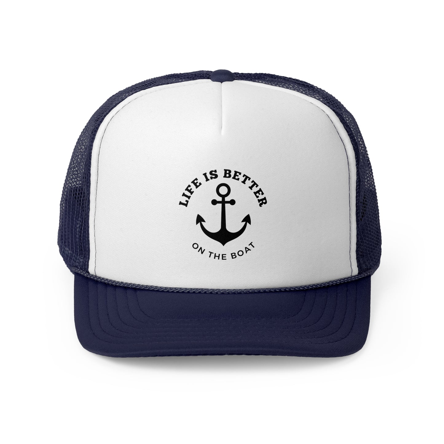 Life Is Better on the Boat Trucker Hat – Otto Mesh Back Boating Cap by Boat Happy