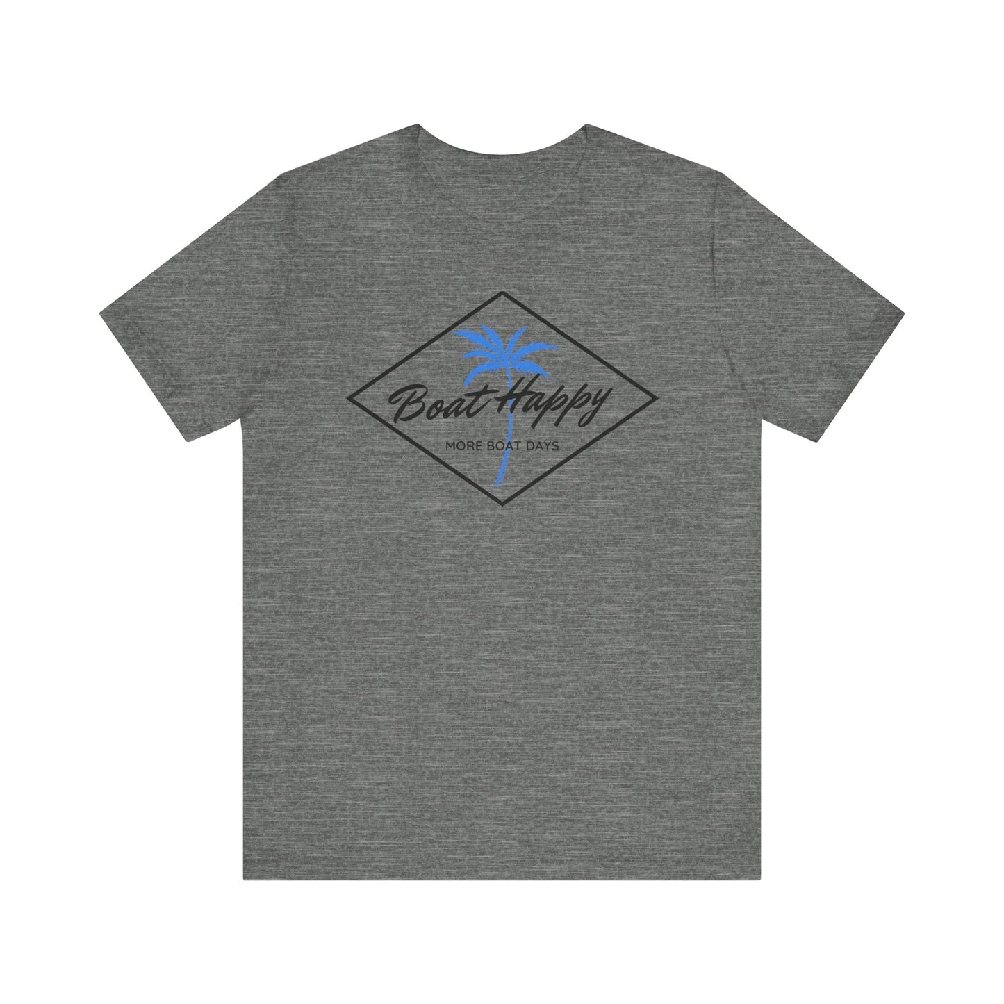 Boat Happy T-Shirt, Blue Palm Tree Diamond Design, Everyday T-Shirt, Coastal Boating Graphic Tee, Nautical Lifestyle Shirt, Boat T-shirt