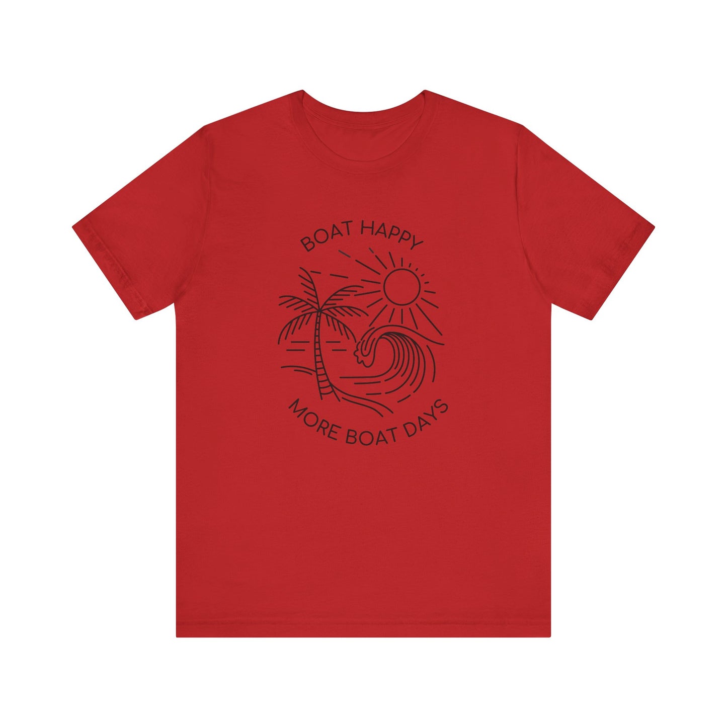 Boat Happy T-Shirt, Blue Palm Tree Diamond Design, Bella + Canvas 3001, Coastal Boating Graphic Tee, Nautical Lifestyle Shirt, Boat T-shirt