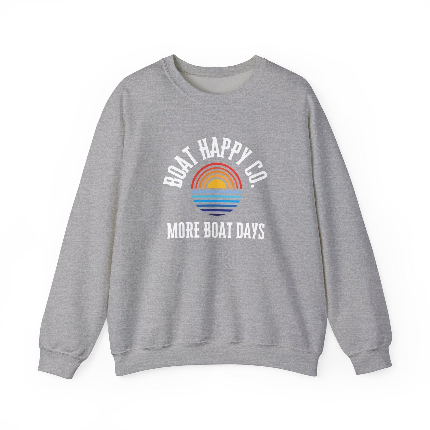 Boat Happy Co 'More Boat Days' Crewneck Sweatshirt, Sunset Rainbow Design, Nautical-Inspired Cozy Pullover, Unisex Fit