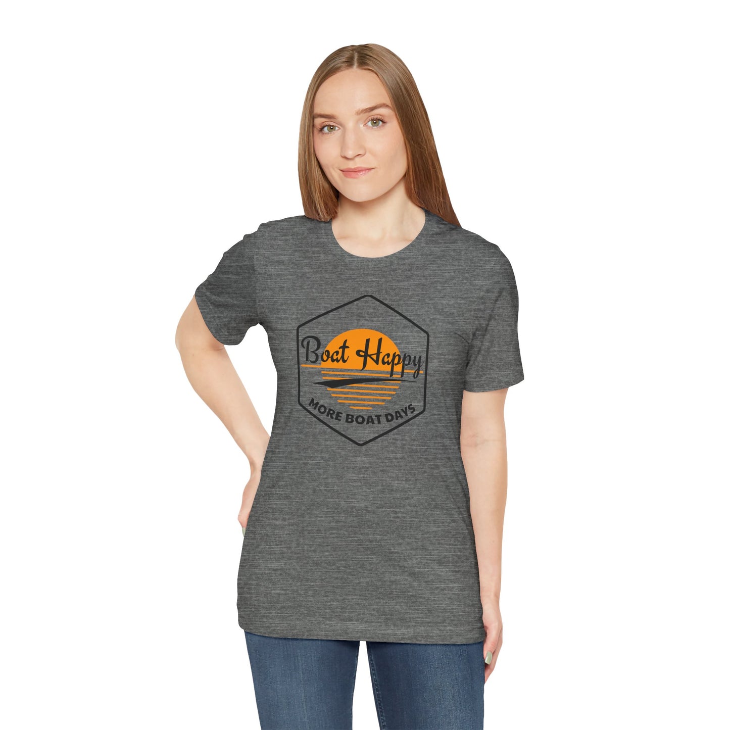 Boat Happy T-Shirt, Sunset Hexagon Design, Perfect T-Shirt for Boat or Beach Lover, Boating Lifestyle Shirt, Coastal Sunset Graphic Tee, Boating T-Shirt