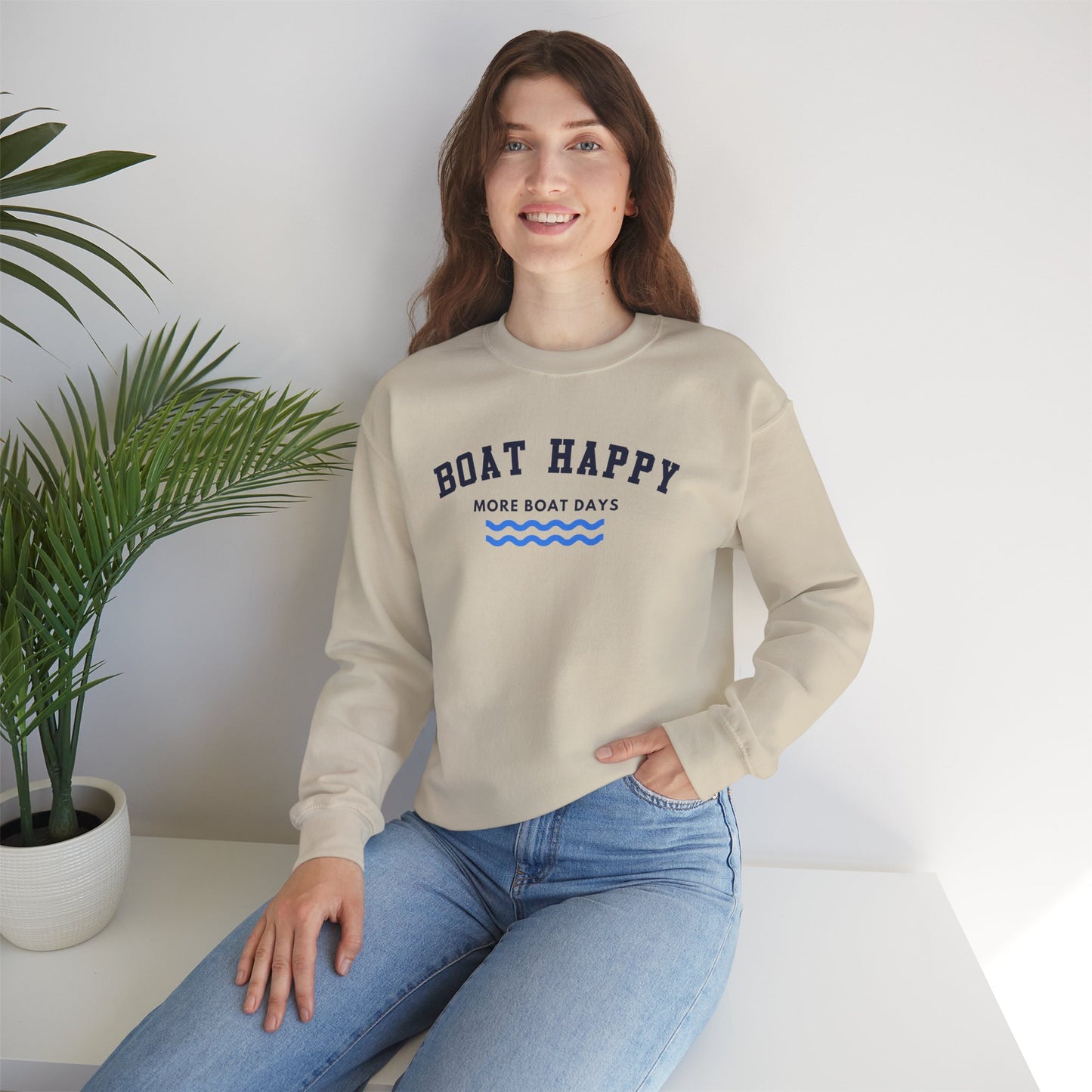 Boat Happy Classic Logo Crewneck Sweatshirt, Unisex Heavy Blend for Cozy Coastal Days, Boating Sweatshirt, Nautical Sweatshirt, Boating Pullover