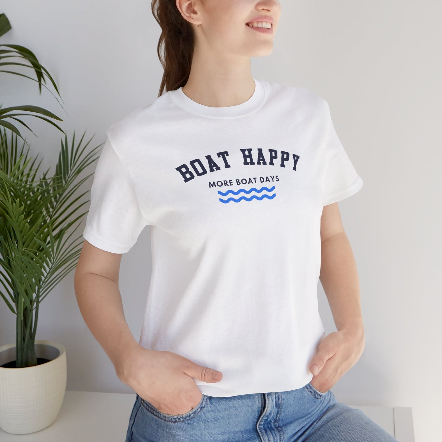 Classic Boat Happy T-Shirt, Bella + Canvas Unisex Jersey Tee, Nautical Boating Shirt, Coastal Lifestyle Apparel, Ocean Lover Gift