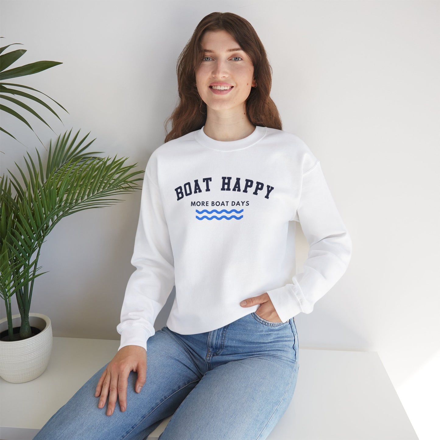 Boat Happy Classic Logo Crewneck Sweatshirt, Unisex Heavy Blend for Cozy Coastal Days, Boating Sweatshirt, Nautical Sweatshirt, Boating Pullover