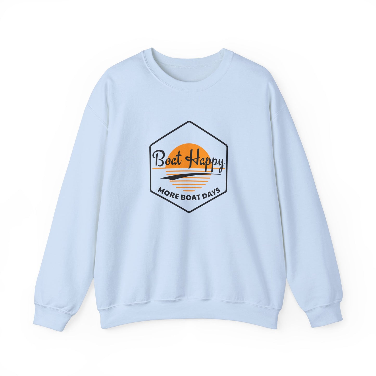 Boat Happy Crewneck Sweatshirt, Gildan 18000 Unisex Sweatshirt, Sunset Boating Sweatshirt, Nautical Coastal Apparel, Boat Lover Gift