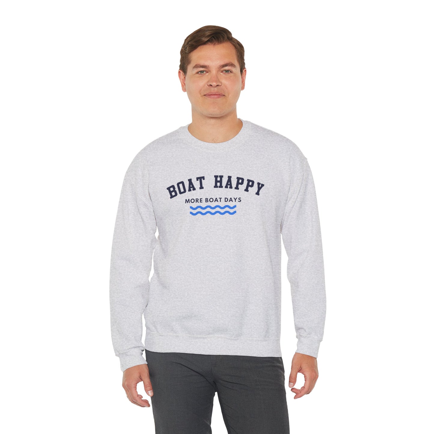 Boat Happy Classic Logo Crewneck Sweatshirt, Unisex Heavy Blend for Cozy Coastal Days, Boating Sweatshirt, Nautical Sweatshirt, Boating Pullover
