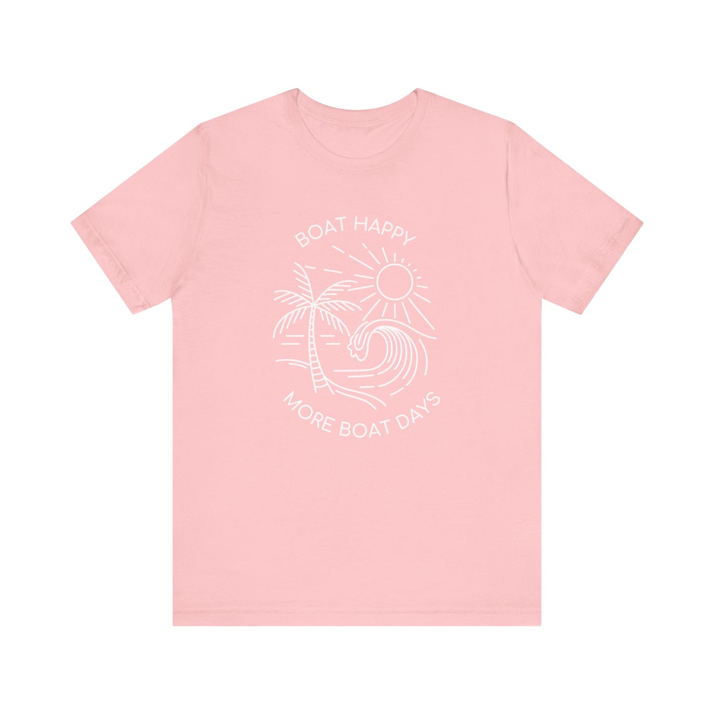 Boat Happy T-Shirt, Blue Palm Tree Diamond Design, Bella + Canvas 3001, Coastal Boating Graphic Tee, Nautical Lifestyle Shirt, Boat T-shirt