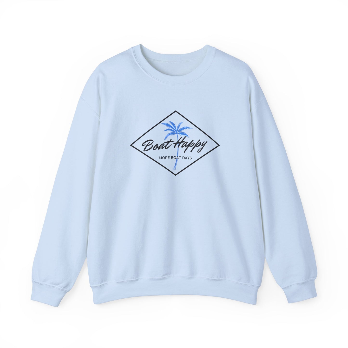 Boat Happy Crewneck Sweatshirt, Palm Tree Diamond Design, Gildan Unisex Sweatshirt, Nautical Boating Apparel, Coastal Lifestyle Sweatshirt