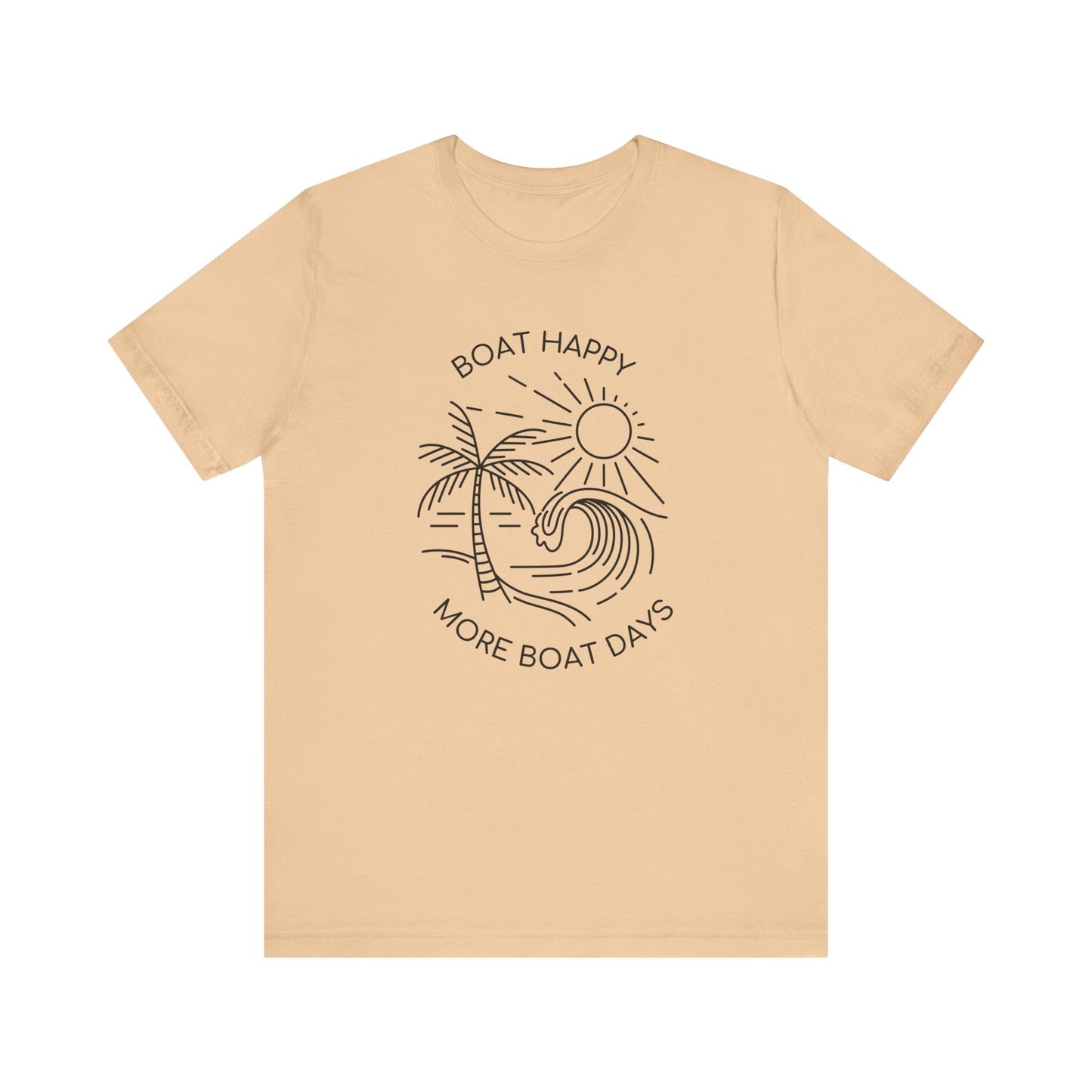 Boat Happy T-Shirt, Blue Palm Tree Diamond Design, Bella + Canvas 3001, Coastal Boating Graphic Tee, Nautical Lifestyle Shirt, Boat T-shirt