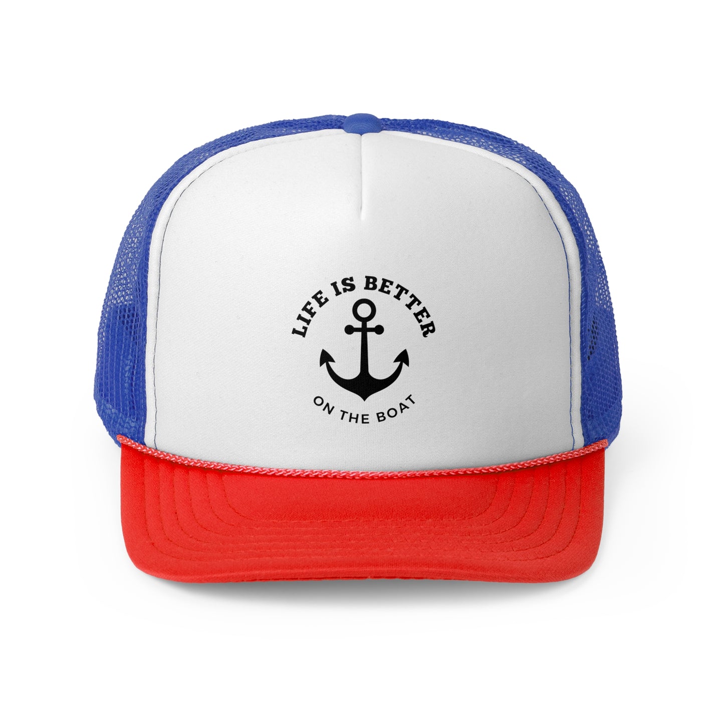 Life Is Better on the Boat Trucker Hat – Otto Mesh Back Boating Cap by Boat Happy
