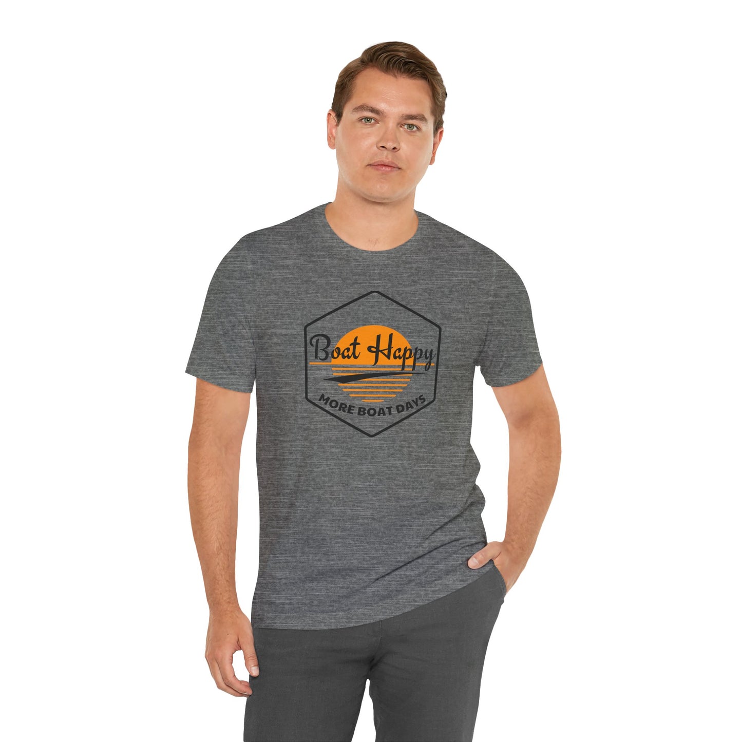 Boat Happy T-Shirt, Sunset Hexagon Design, Perfect T-Shirt for Boat or Beach Lover, Boating Lifestyle Shirt, Coastal Sunset Graphic Tee, Boating T-Shirt