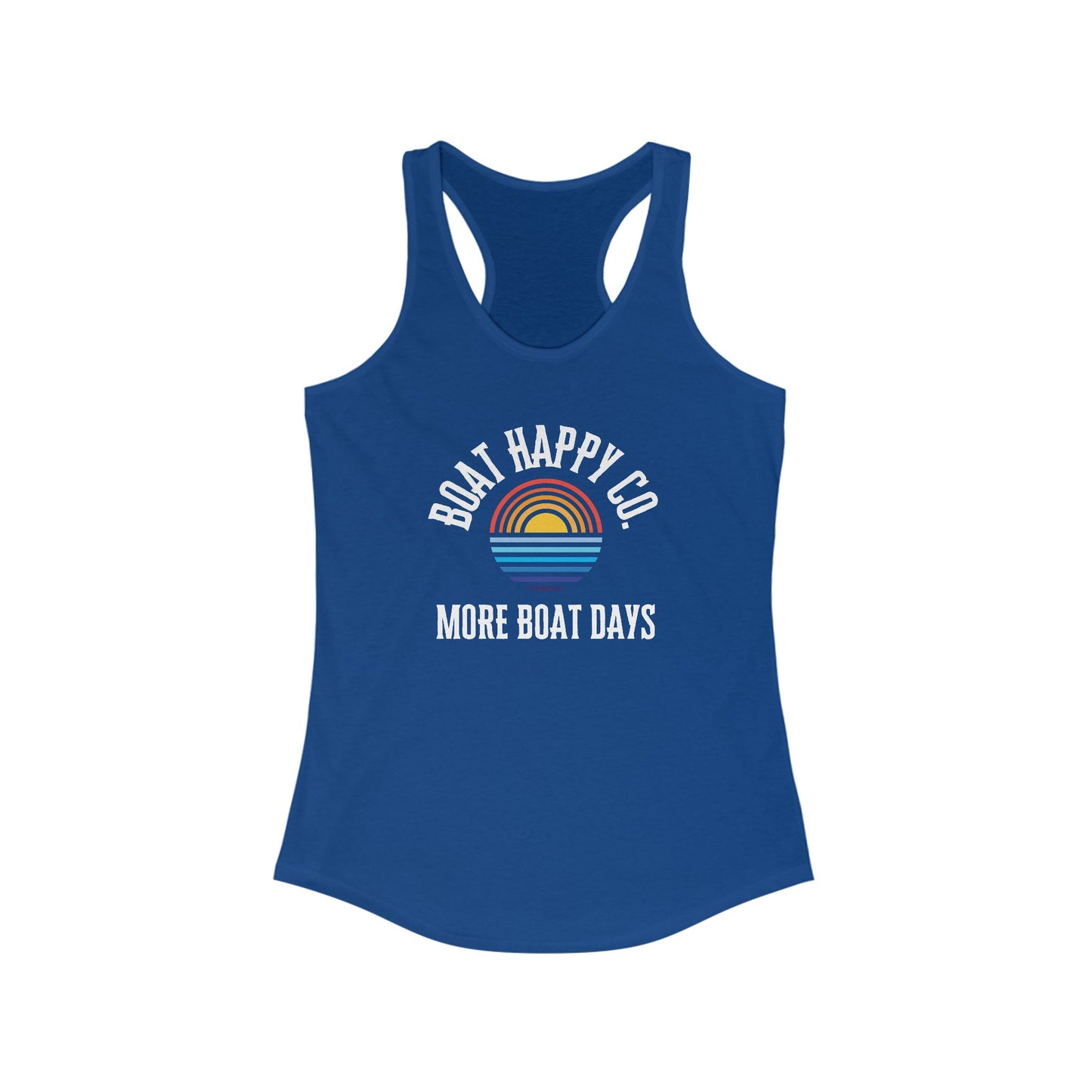 Boat Happy Co. Women's Racer Back Tank Top, Next Level 1533 Racer Back Tank, Summer Tank Top for Beach and Boat Lovers