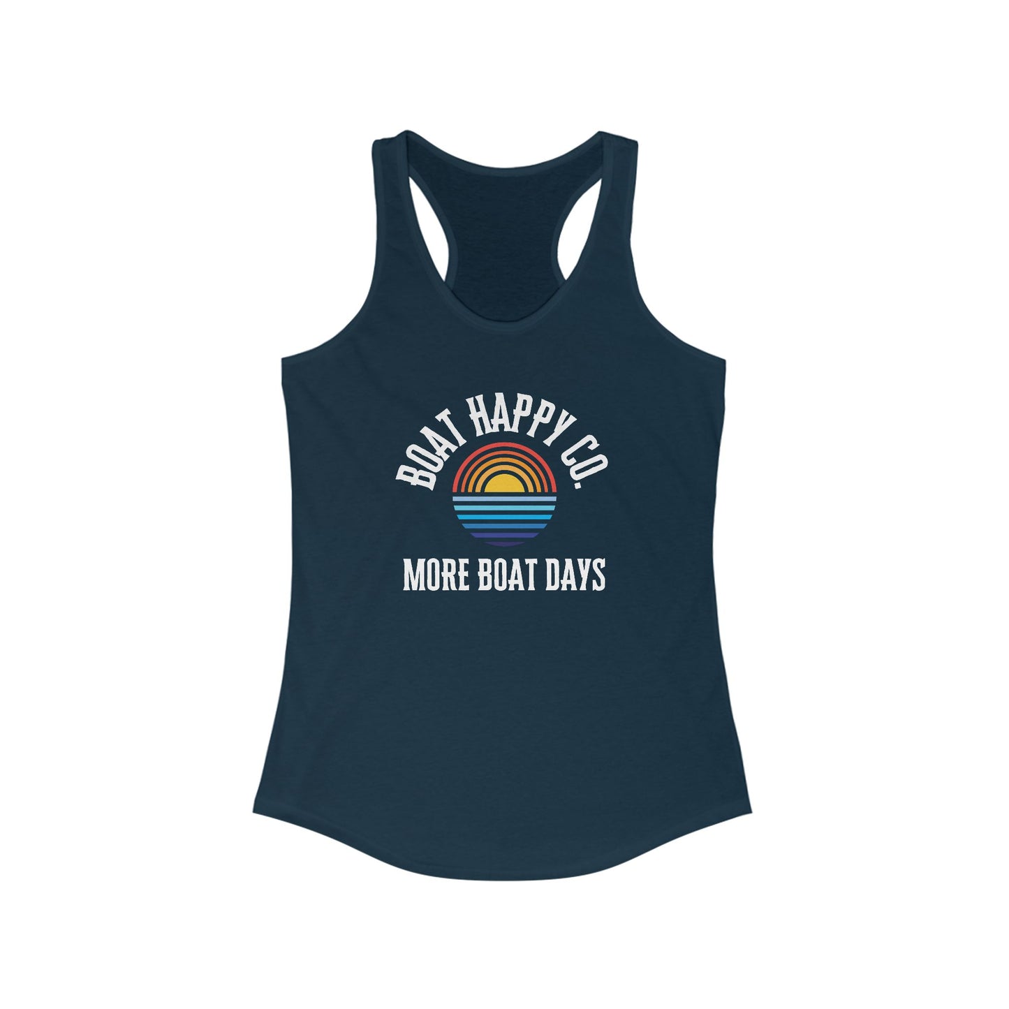 Boat Happy Co. Women's Racer Back Tank Top, Next Level 1533 Racer Back Tank, Summer Tank Top for Beach and Boat Lovers