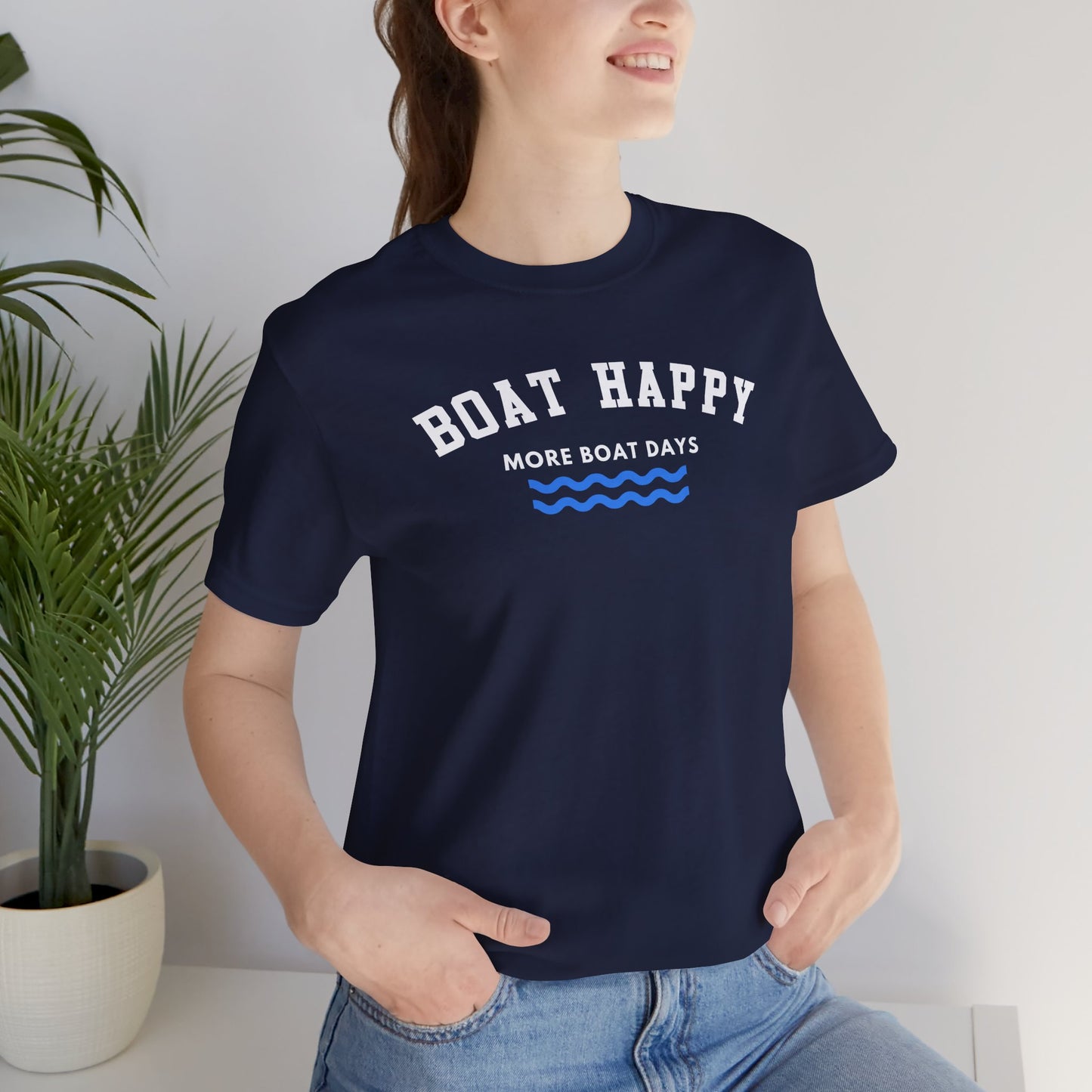 Classic Boat Happy Logo T-Shirt, Bella + Canvas Unisex Jersey Tee, Nautical Coastal Shirt, Boating Gift for Him & Her, Ocean Life Apparel