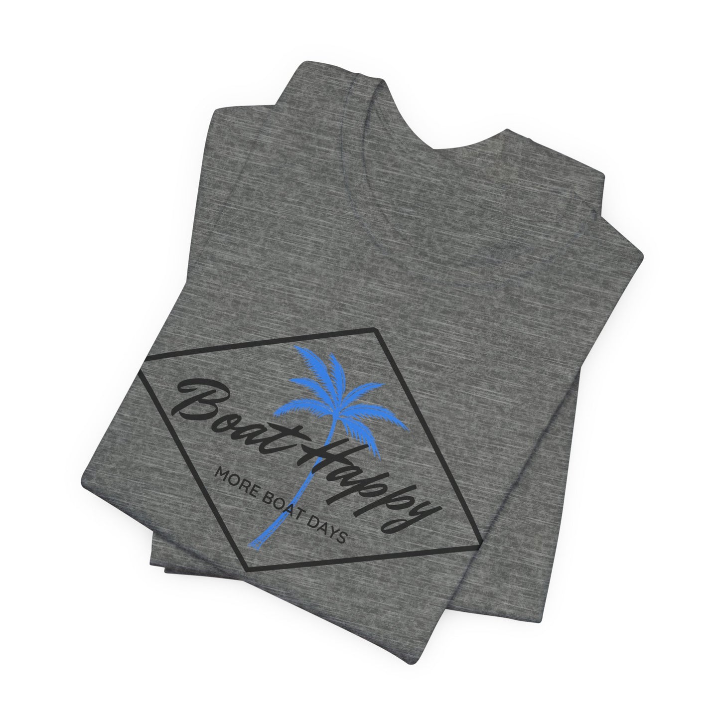 Boat Happy T-Shirt, Blue Palm Tree Diamond Design, Everyday T-Shirt, Coastal Boating Graphic Tee, Nautical Lifestyle Shirt, Boat T-shirt