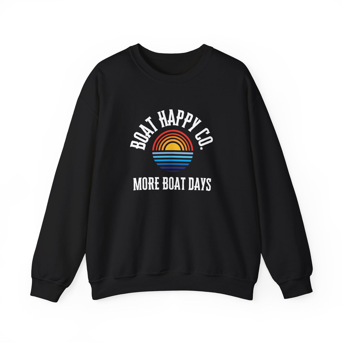 Boat Happy Co 'More Boat Days' Crewneck Sweatshirt, Sunset Rainbow Design, Nautical-Inspired Cozy Pullover, Unisex Fit