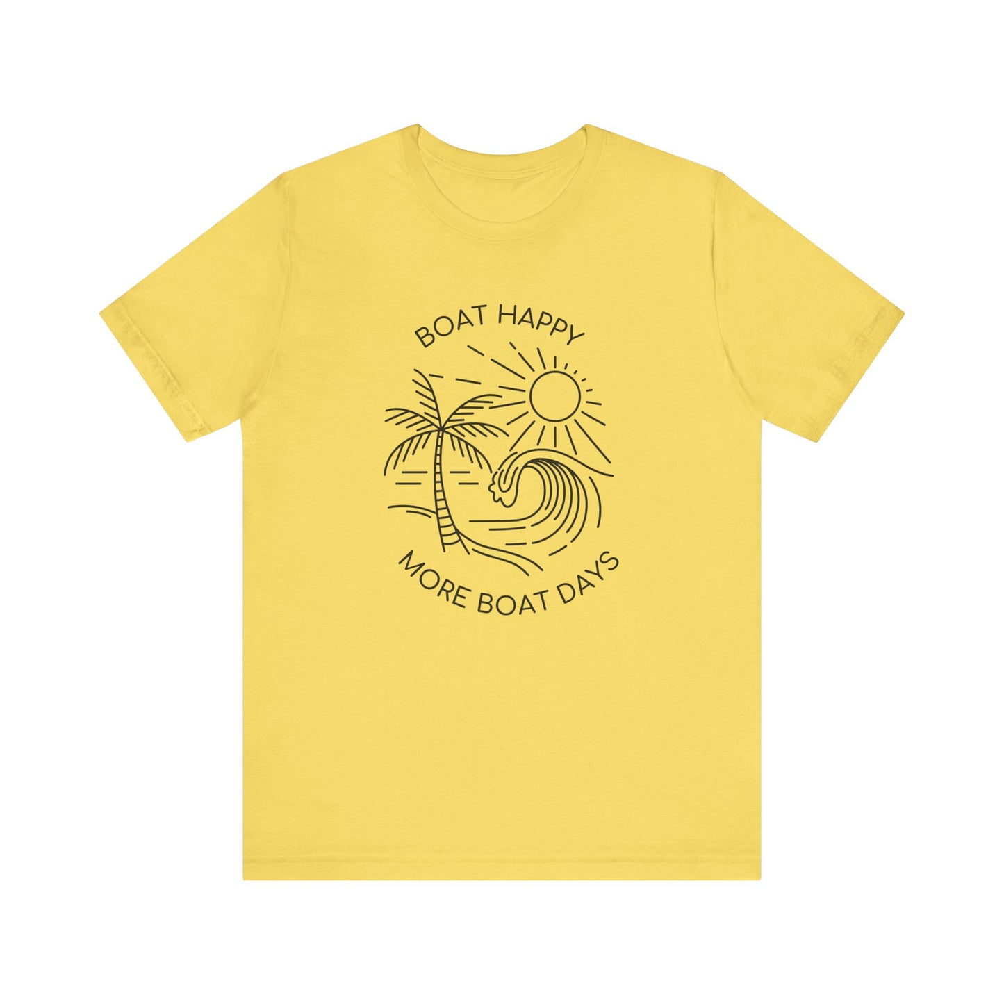 Boat Happy T-Shirt, Blue Palm Tree Diamond Design, Bella + Canvas 3001, Coastal Boating Graphic Tee, Nautical Lifestyle Shirt, Boat T-shirt