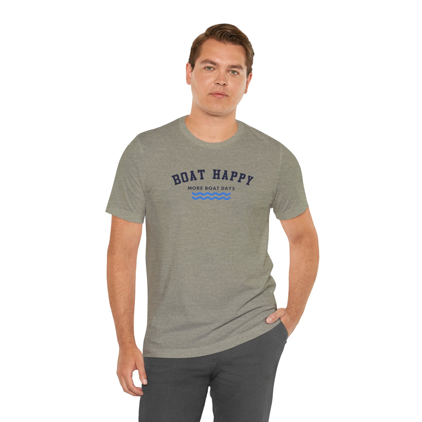 Classic Boat Happy T-Shirt, Bella + Canvas Unisex Jersey Tee, Nautical Boating Shirt, Coastal Lifestyle Apparel, Ocean Lover Gift