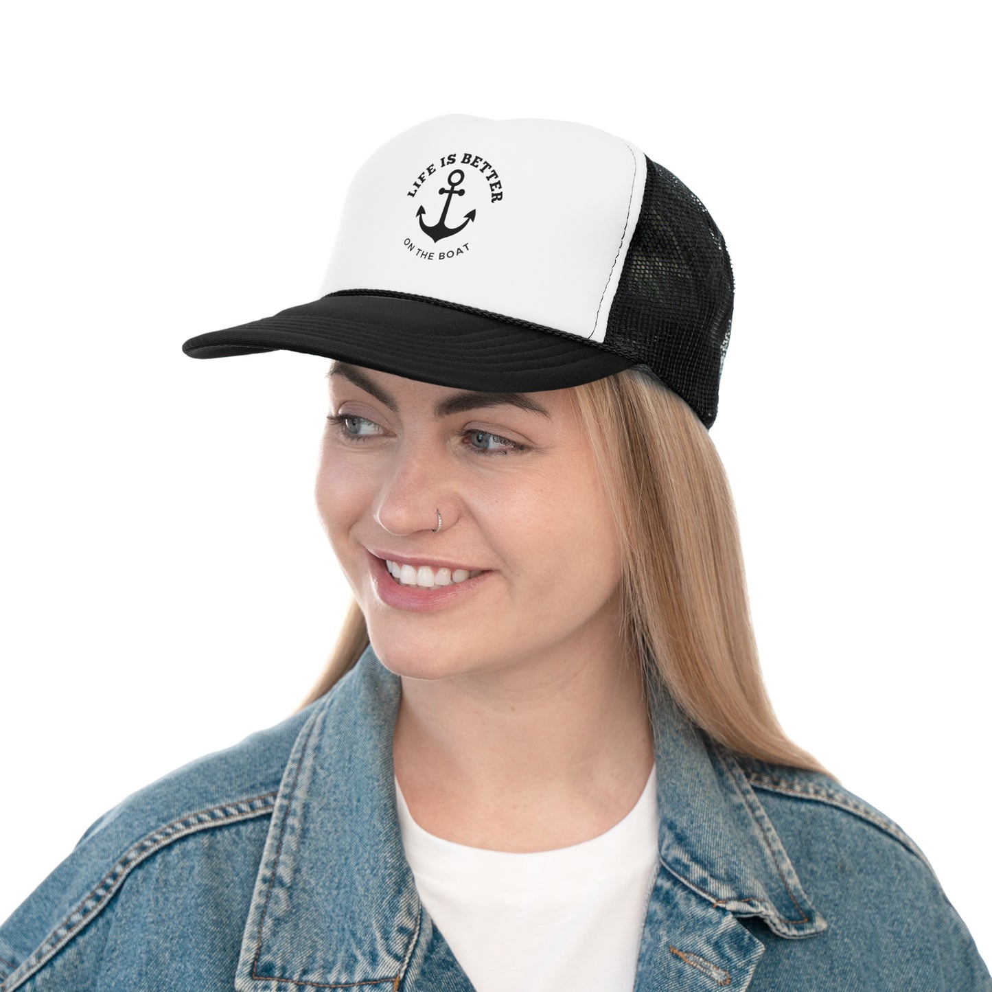 Life Is Better on the Boat Trucker Hat – Otto Mesh Back Boating Cap by Boat Happy