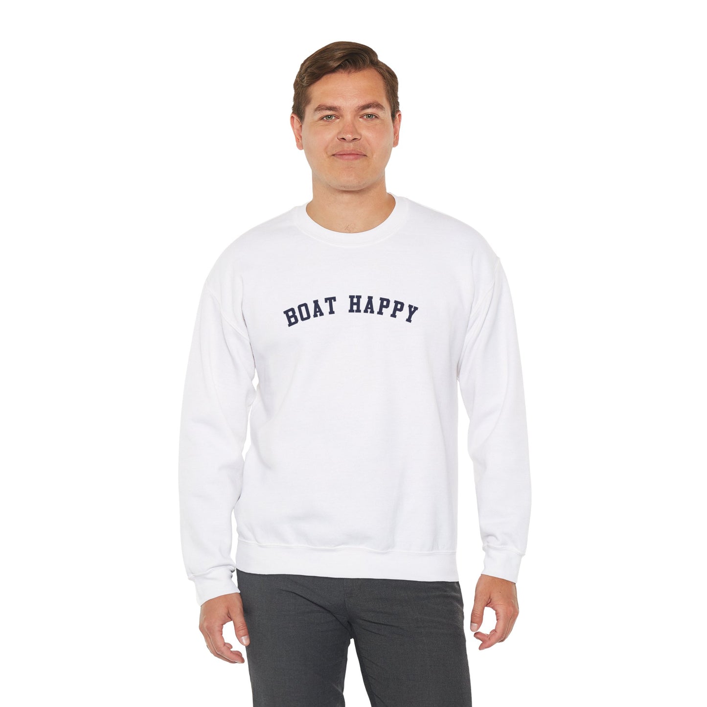Boat Happy Classic Crewneck Sweatshirt, Nautical-Inspired Cozy Pullover, Boating Apparel, Unisex Fit Pullover Sweatshirt, Boating Sweatshirt for Him or Her