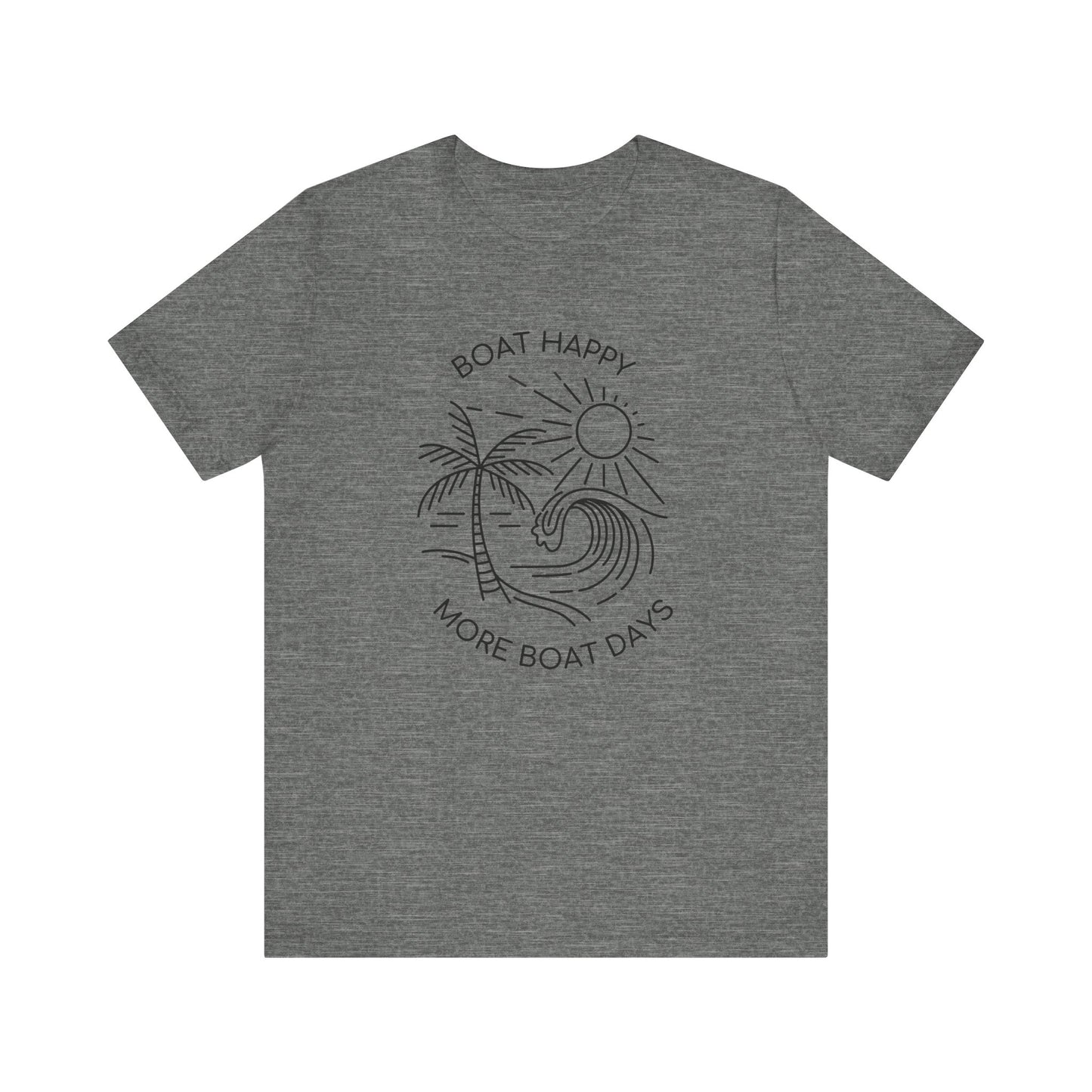 Boat Happy T-Shirt, Blue Palm Tree Diamond Design, Bella + Canvas 3001, Coastal Boating Graphic Tee, Nautical Lifestyle Shirt, Boat T-shirt