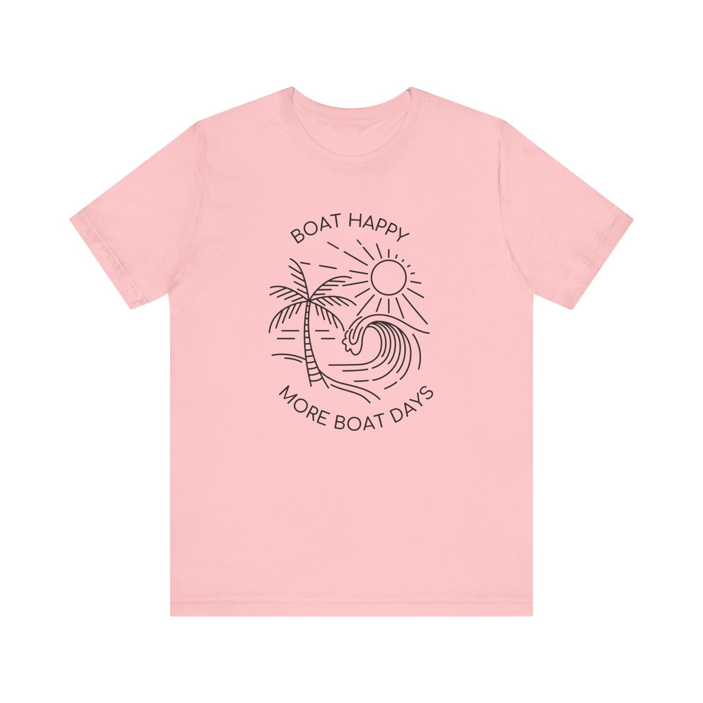 Boat Happy T-Shirt, Blue Palm Tree Diamond Design, Bella + Canvas 3001, Coastal Boating Graphic Tee, Nautical Lifestyle Shirt, Boat T-shirt