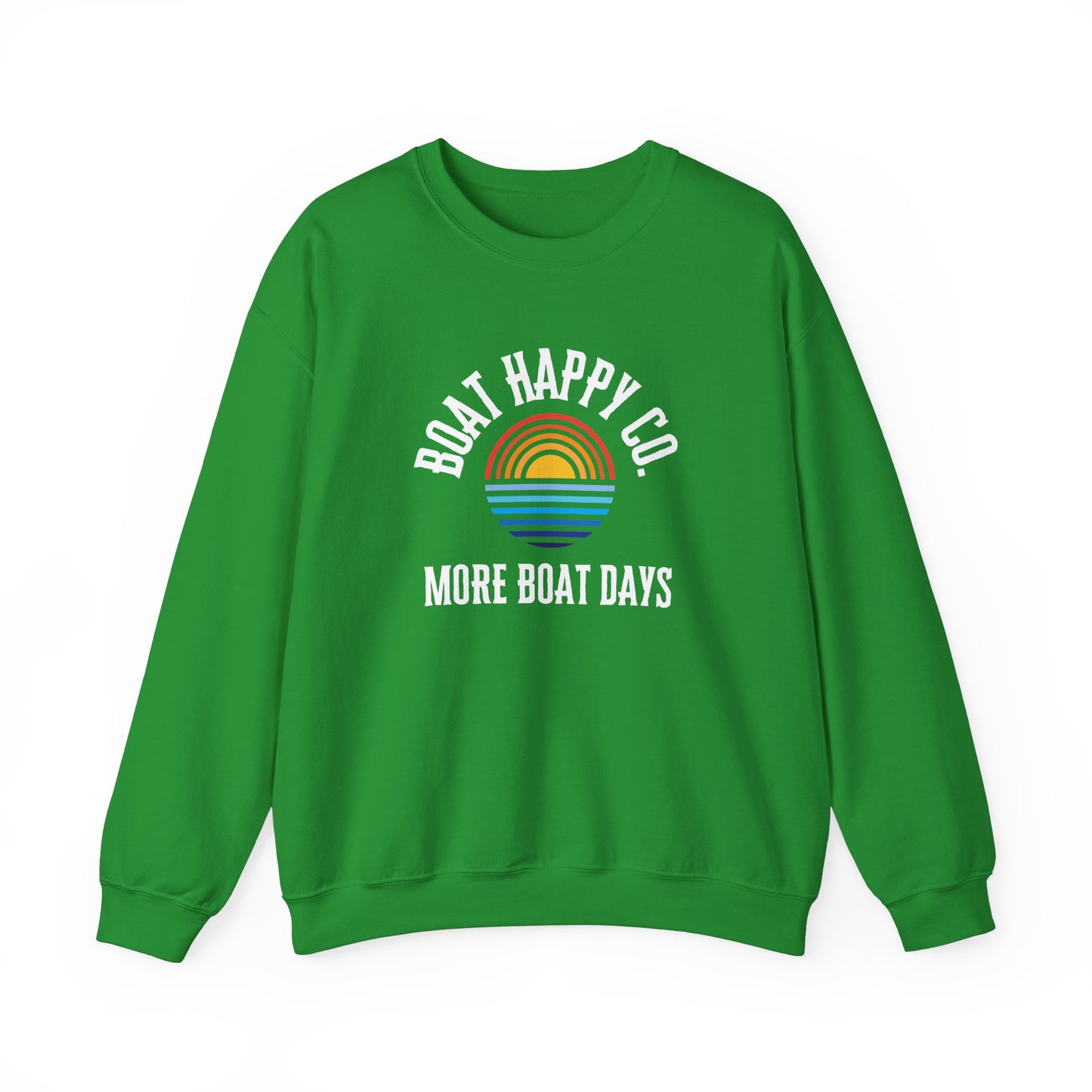 Boat Happy Co 'More Boat Days' Crewneck Sweatshirt, Sunset Rainbow Design, Nautical-Inspired Cozy Pullover, Unisex Fit