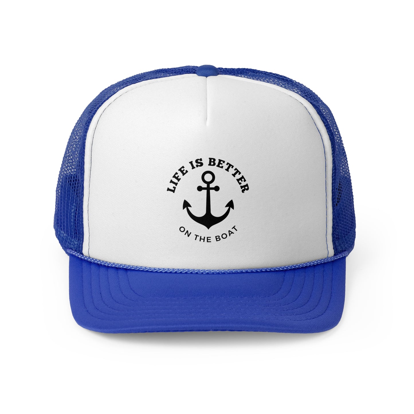 Life Is Better on the Boat Trucker Hat – Otto Mesh Back Boating Cap by Boat Happy