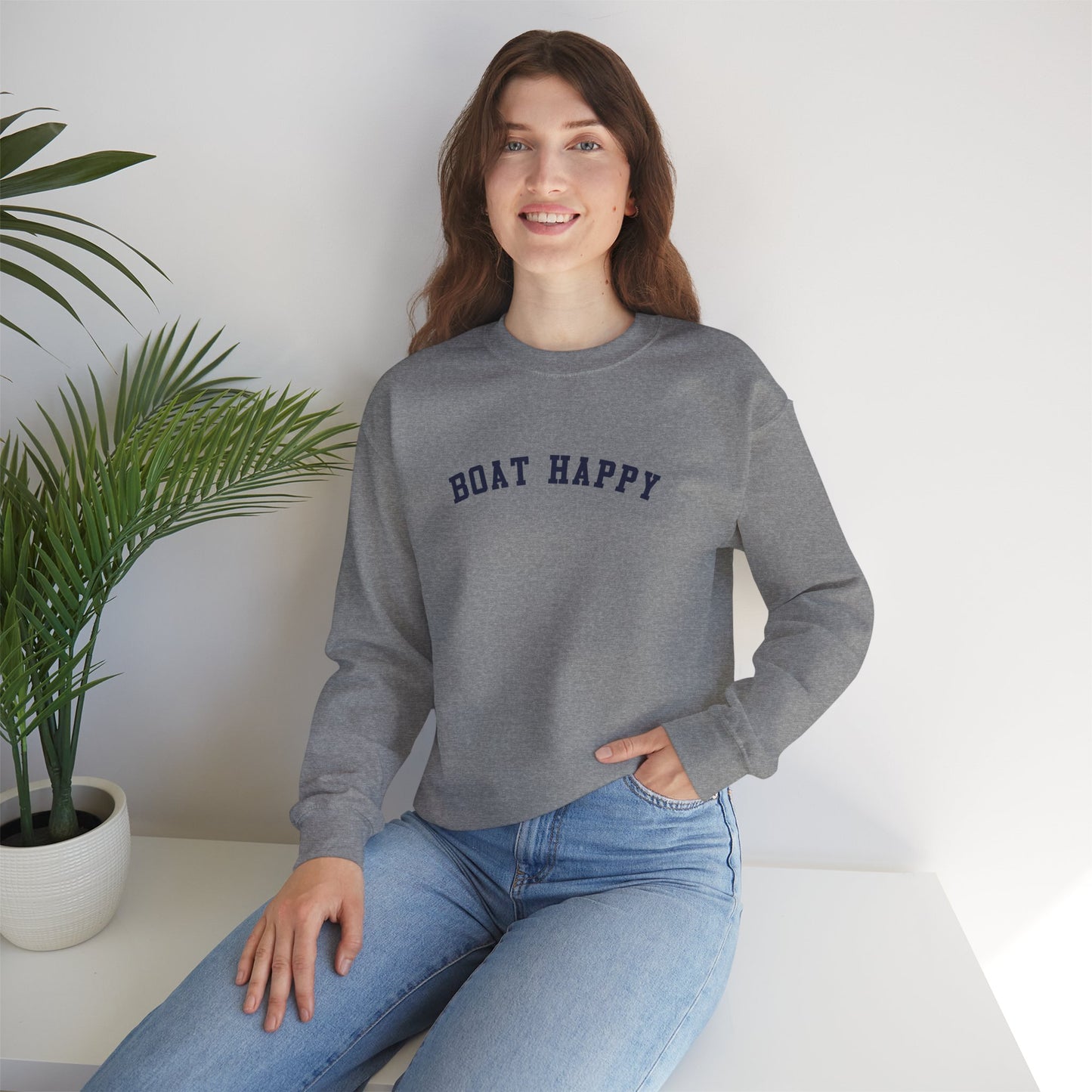 Boat Happy Classic Crewneck Sweatshirt, Nautical-Inspired Cozy Pullover, Boating Apparel, Unisex Fit Pullover Sweatshirt, Boating Sweatshirt for Him or Her