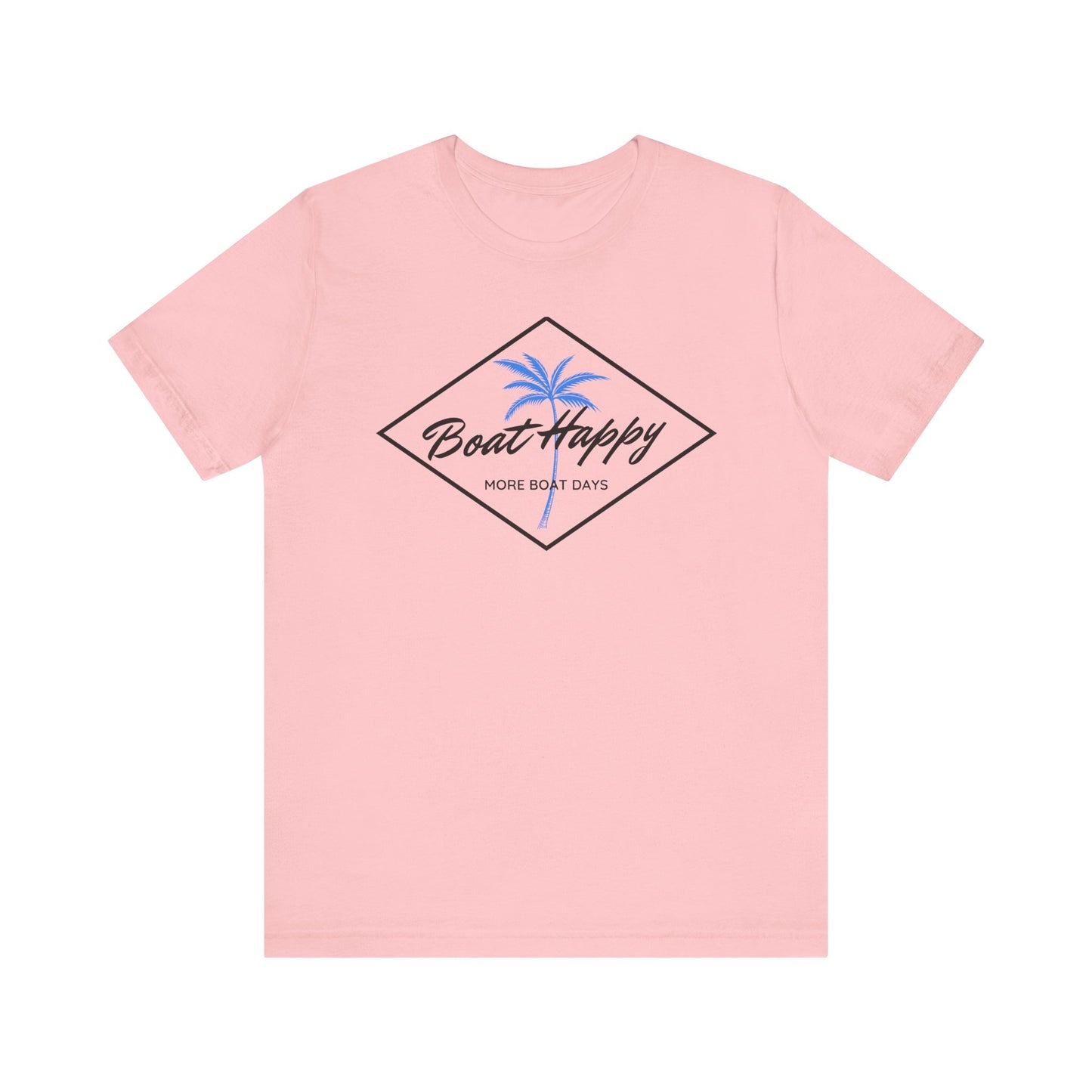 Boat Happy T-Shirt, Blue Palm Tree Diamond Design, Everyday T-Shirt, Coastal Boating Graphic Tee, Nautical Lifestyle Shirt, Boat T-shirt