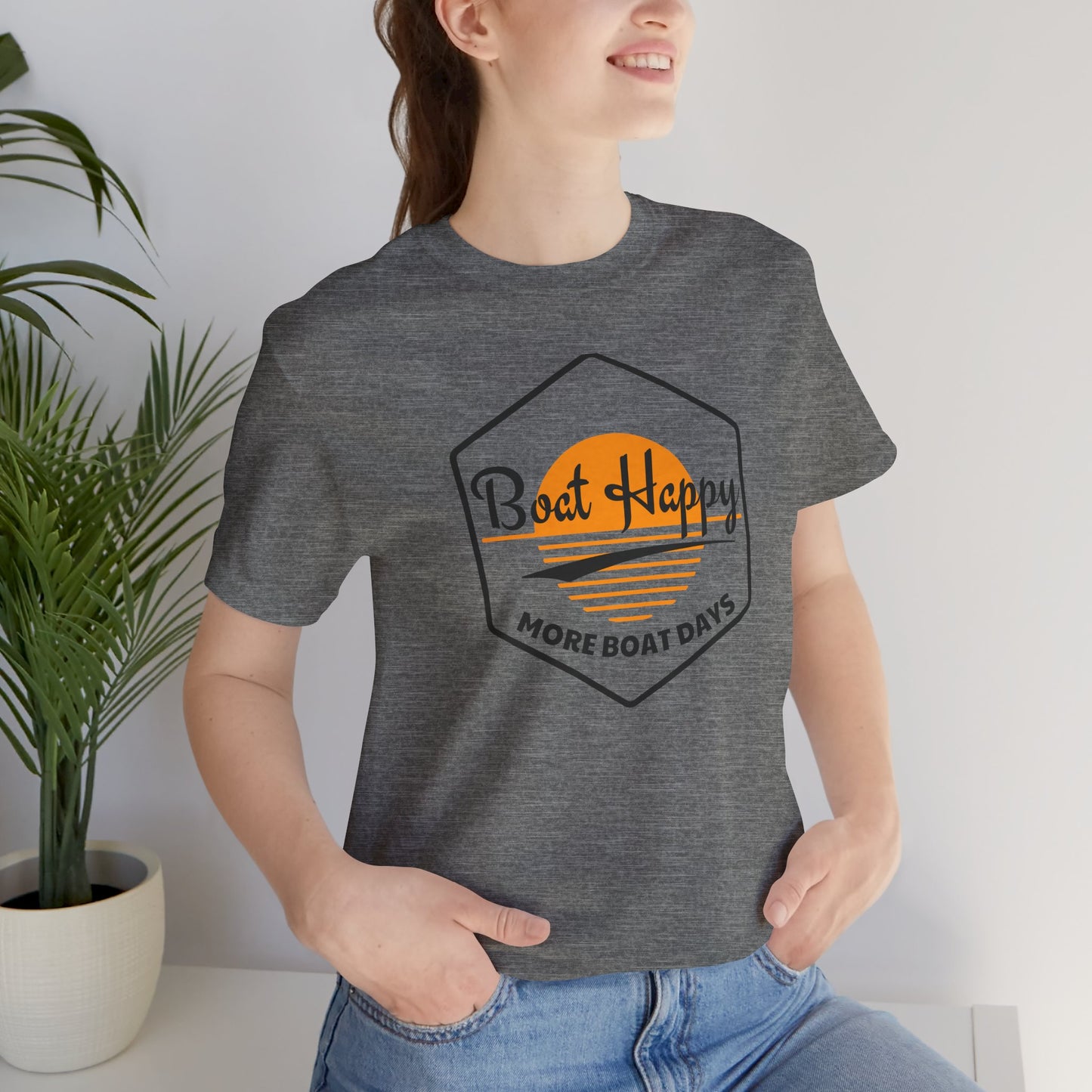 Boat Happy T-Shirt, Sunset Hexagon Design, Perfect T-Shirt for Boat or Beach Lover, Boating Lifestyle Shirt, Coastal Sunset Graphic Tee, Boating T-Shirt