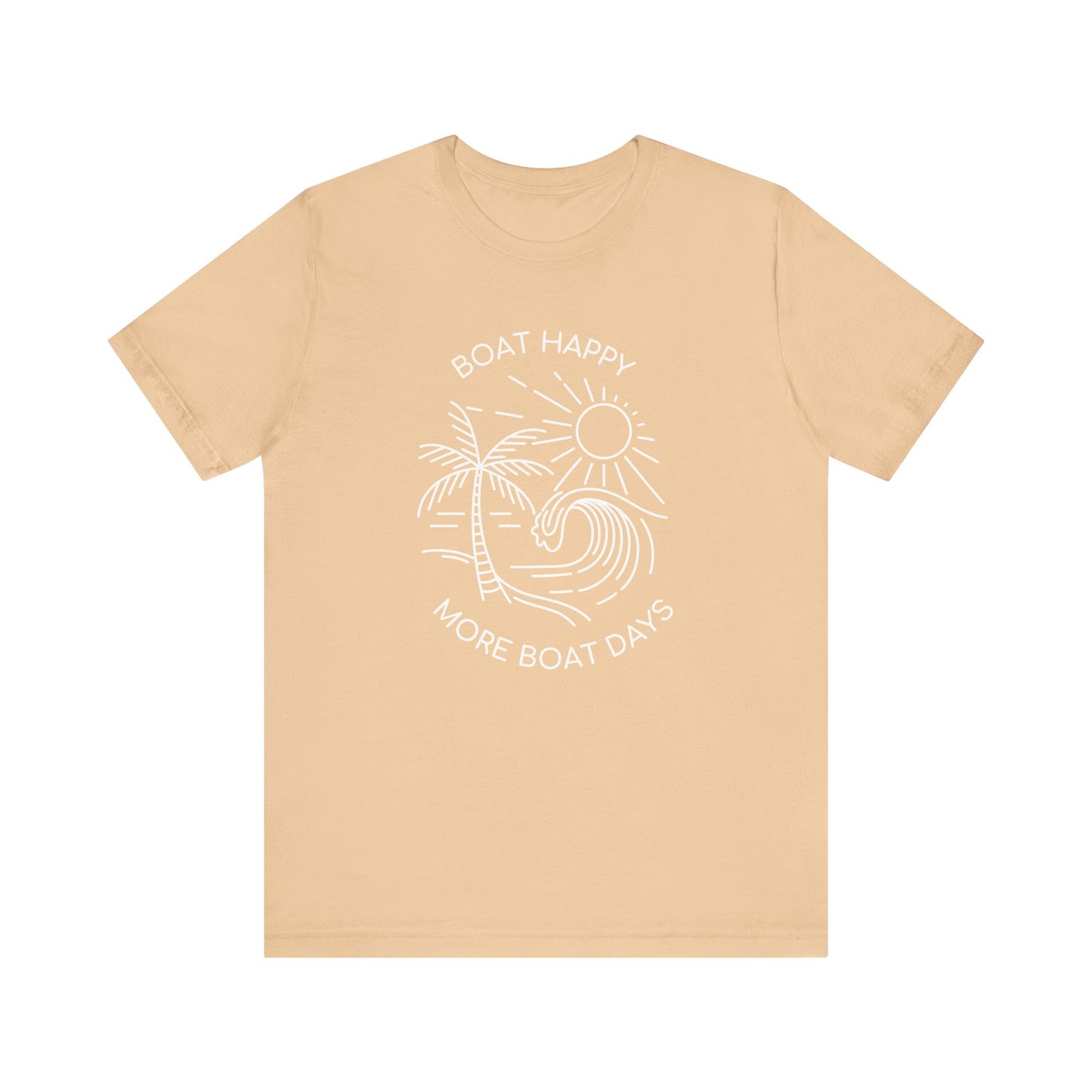 Boat Happy T-Shirt, Blue Palm Tree Diamond Design, Bella + Canvas 3001, Coastal Boating Graphic Tee, Nautical Lifestyle Shirt, Boat T-shirt