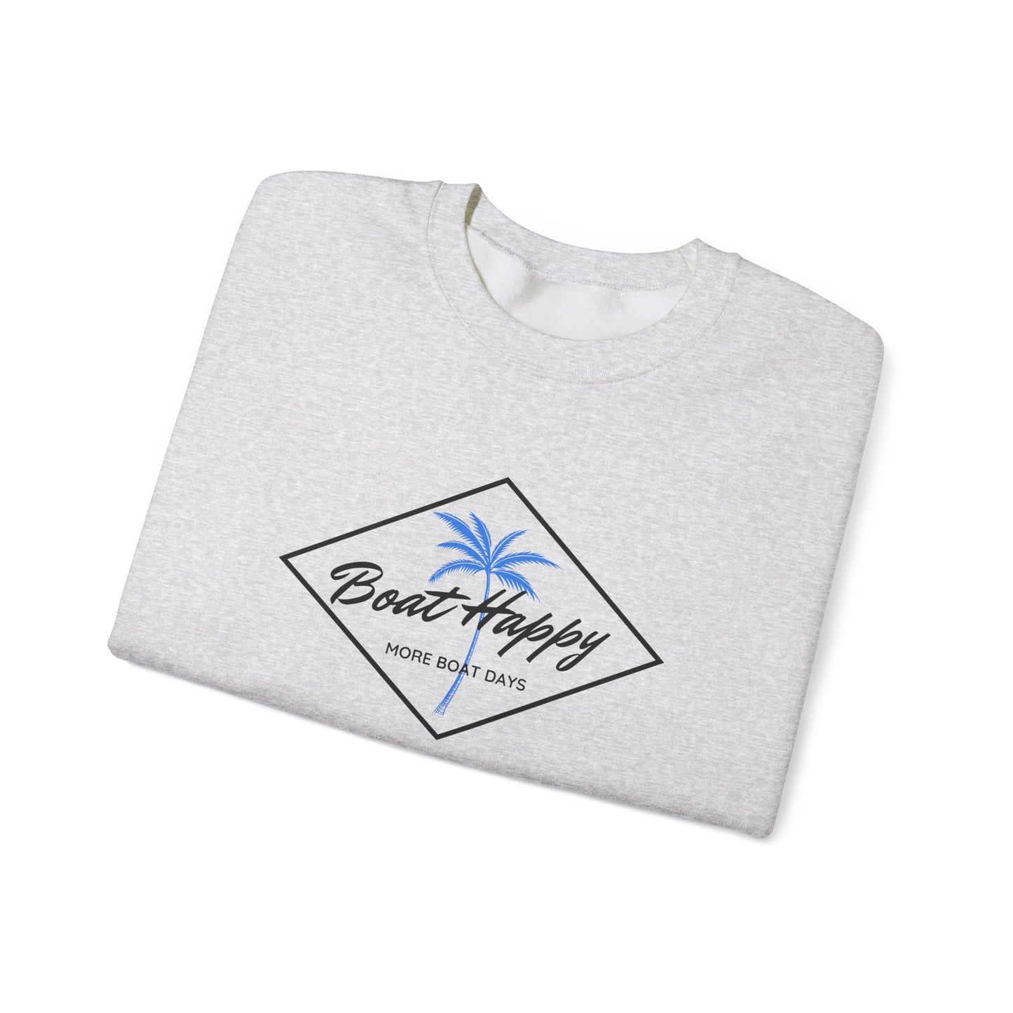Boat Happy Crewneck Sweatshirt, Palm Tree Diamond Design, Gildan Unisex Sweatshirt, Nautical Boating Apparel, Coastal Lifestyle Sweatshirt
