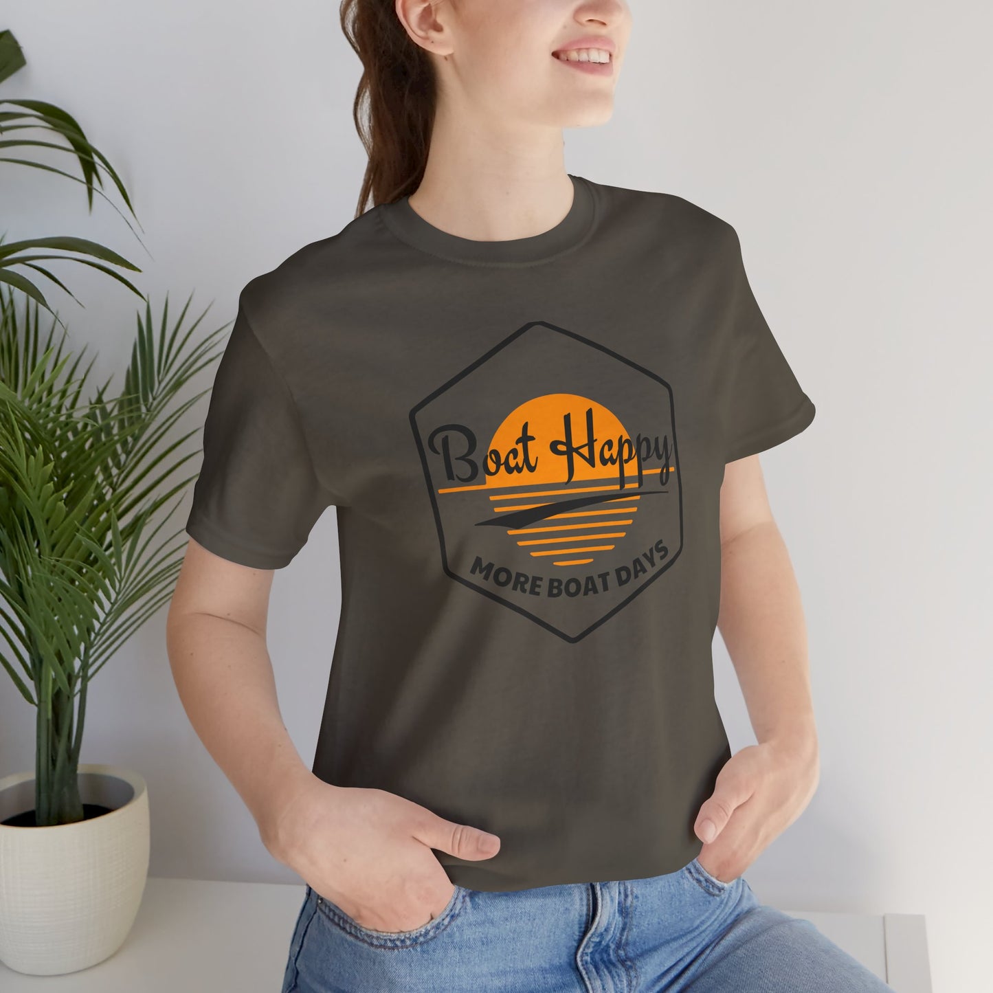 Boat Happy T-Shirt, Sunset Hexagon Design, Perfect T-Shirt for Boat or Beach Lover, Boating Lifestyle Shirt, Coastal Sunset Graphic Tee, Boating T-Shirt