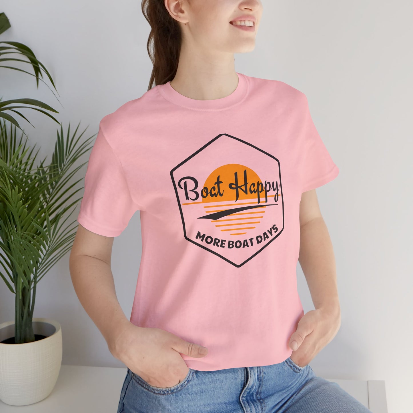 Boat Happy T-Shirt, Sunset Hexagon Design, Perfect T-Shirt for Boat or Beach Lover, Boating Lifestyle Shirt, Coastal Sunset Graphic Tee, Boating T-Shirt