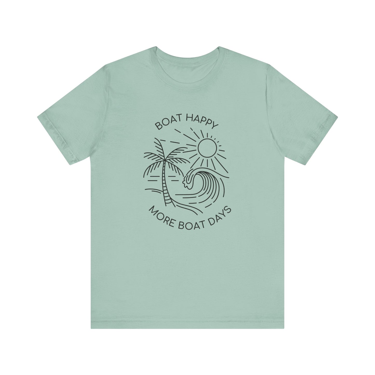 Boat Happy T-Shirt, Blue Palm Tree Diamond Design, Bella + Canvas 3001, Coastal Boating Graphic Tee, Nautical Lifestyle Shirt, Boat T-shirt